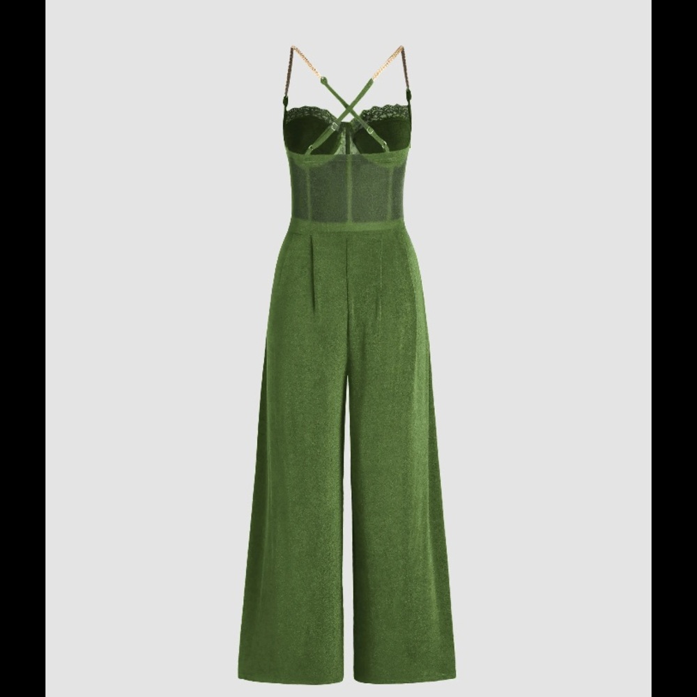 Solid Lace Corset Chain Strap Wide Leg Jumpsuit - Picture 6 of 8
